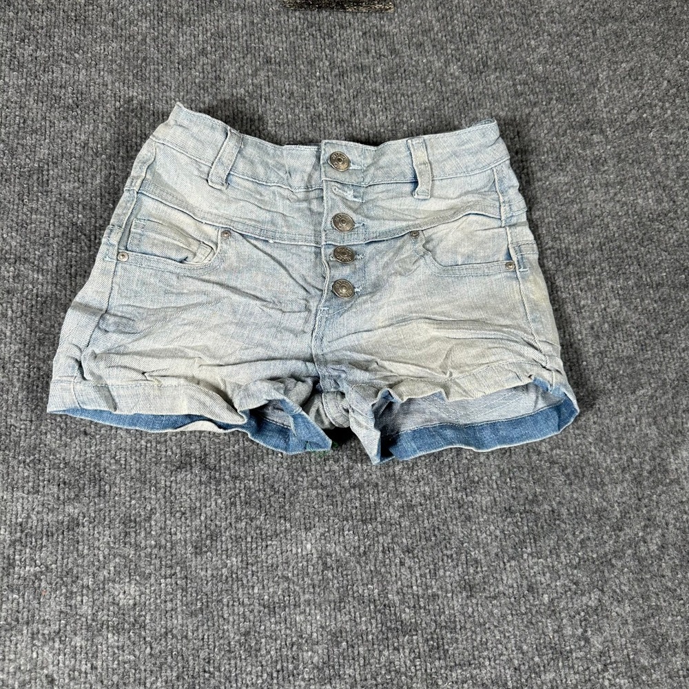 dELiA*s Shorts Womens Size 00 Light Wash High Waisted Button Fly Cuffed Denim